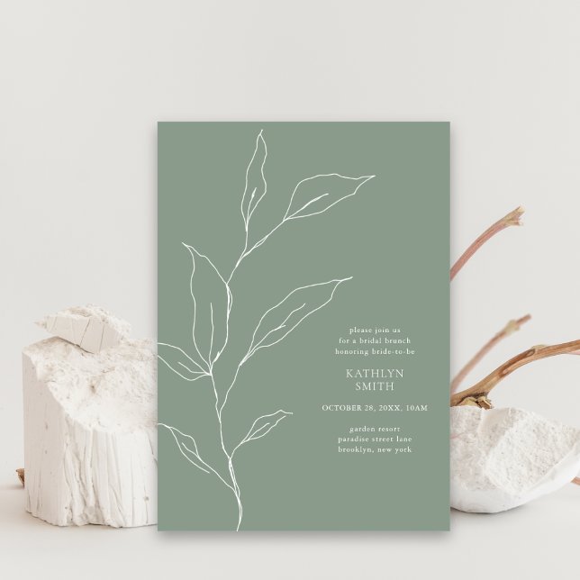 Convites Sage Green Olive Leaf Branch Bridal Brunch (Criador carregado)