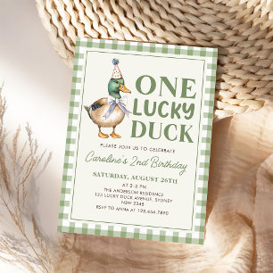 Convites Sage Green One Lucky Duck primeiro aniversario Con