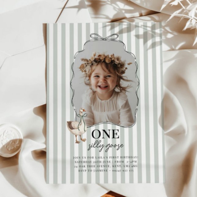 Convites Sage Green One Silly Goose 1st Birthday Invitation (Zazzle Sage Green One Silly Goose 1st Birthday Invitation 8)