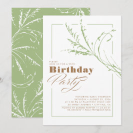 Convites Sage Green Pampas Grass Festa de aniversário Moder