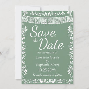 Convites Sage Green Papel Picado Casamento Save the Date