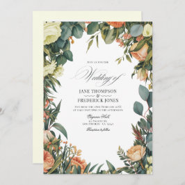 Convites Sage Green, Peach, and Cream Floral Wedding