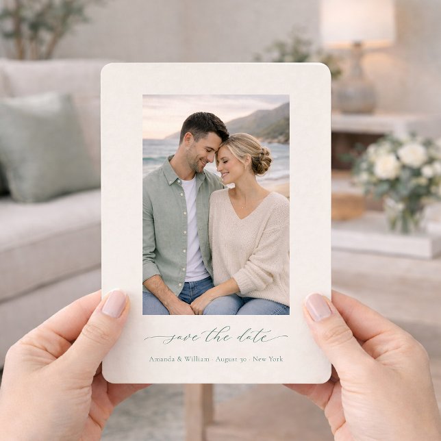 Convites Sage Green Photo Save the Date Invitation (Criador carregado)