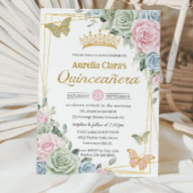 Sage Green Pink Blue Borboleta Floral Quinceañera