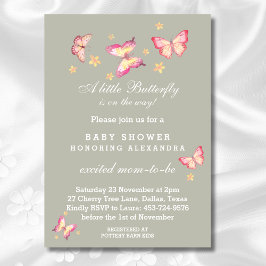 Convites Sage Green Pink Borboleta Bebê Chá I