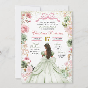 Convites Sage Green Pink Coquette Arco Princesa Quinceanera
