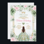 Convites Sage Green & Pink Floral Mis Quince 16º aniversári<br><div class="desc">Sage Green & Pink Floral Mis Quince 16º Aniversário Convite Mis Quince 15 Anos,  16º Aniversário Borboleta.</div>