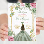 Convites Sage Green Pink Mis Quince 15 Anos Crown<br><div class="desc">Quinceañera Sage Green Pink Crown Invitation Mis Quince 15 Anos,  16º Aniversário, </div>