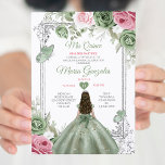 Convites Sage Green Pink Mis Quince 15 Anos Crown<br><div class="desc">Quinceañera Sage Green Pink Silver Crown Convite Mis Quince 15 Anos,  16 Anos,  Aniversário, </div>