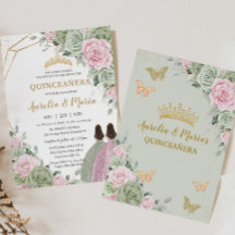 Sage Green Pink Quinceañera Gêmeas Borboleta