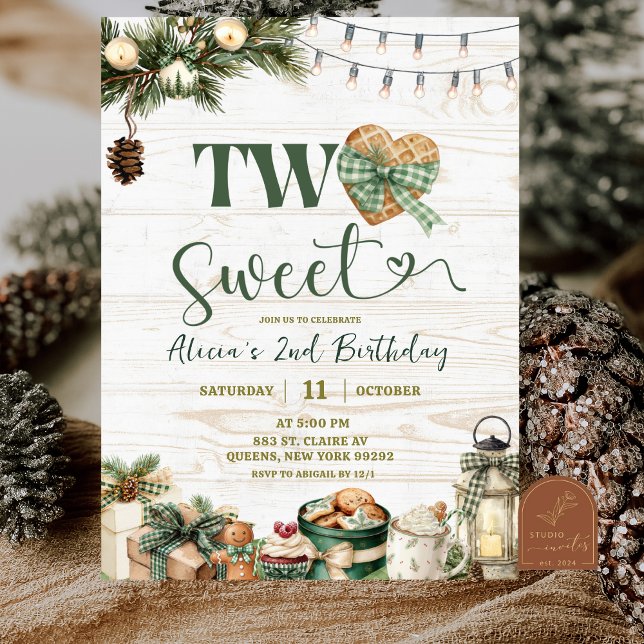 Convites Sage Green Plaid Rustic Two Sweet Birthday (Criador carregado)