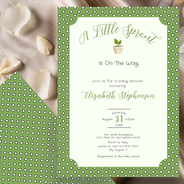 Convites Sage Green Polka Dots Little Sprout Baby Shower (Criador carregado)