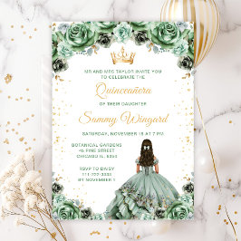 Convites Sage Green Princess Floral Quinceañera