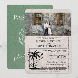 Convites Sage Green Puerta Vallarta Passaporte Casamento