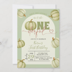 Convites Sage Green Pumpkin primeiro aniversario Maravilhos