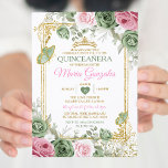 Convites Sage Green Quinceañera Dourada Borboleta Rosa<br><div class="desc">Pink Quinceañera Sage Green & Dourada Crown Mexicana Butterfly Convite Mis Quince 15 Anos,  16º aniversário</div>