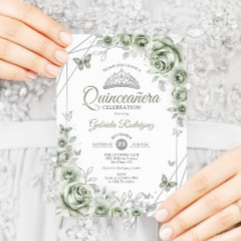 Convites Sage Green Quinceanera Floral