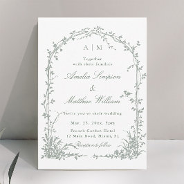 Convites Sage Green Romantic Floral Arch Garden Wedding
