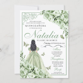 Convites Sage Green Rosa Princesa Dress Quinceanera