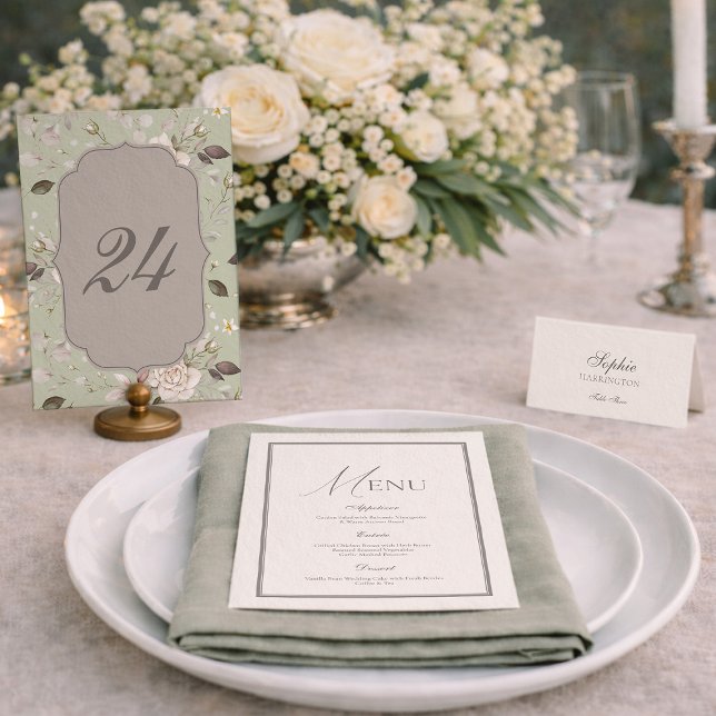 Convites Sage Green Rose Wedding Table Numbers 20-29 (Criador carregado)