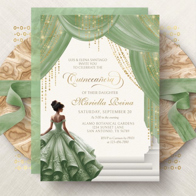 Convites Sage Green Royal Fairytale Modern Quinceanera (Criador carregado)