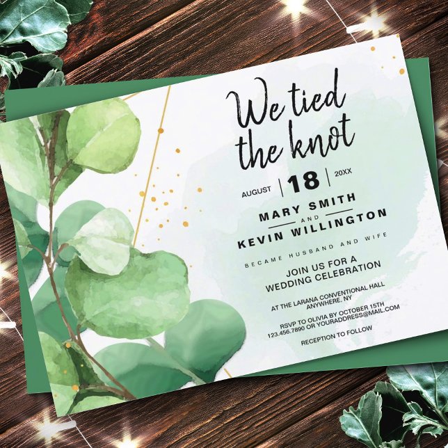 Convites Sage green rustic mínima nós amarramos o casamento (Sage Green Rustic Minimal We Tied the Knot Wedding Invitation, Elopement Invitation)