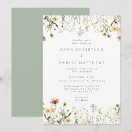 Convites Sage Green Rustic Wildflower Wedding Invitation