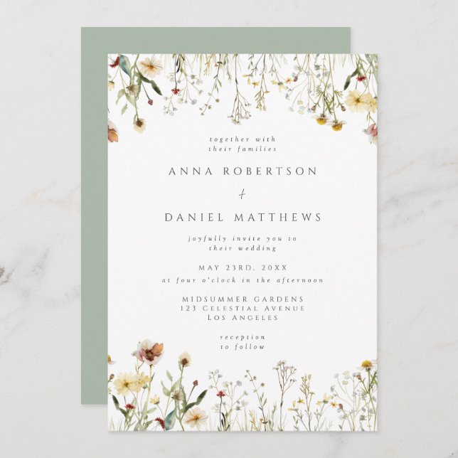 Convites Sage Green Rustic Wildflower Wedding Invitation (Frente/Verso)