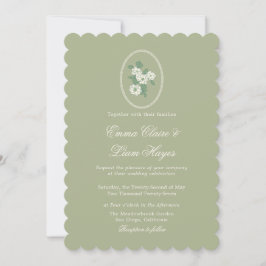 Convites Sage Green Scalloped Wedding Invitation