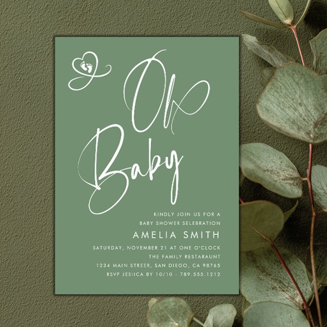 Convites Sage Green Script Baby Shower (Criador carregado)