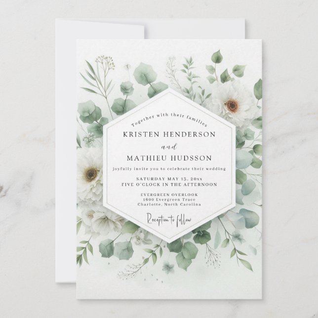 Convites Sage Green Serene Flora Wedding (Frente)