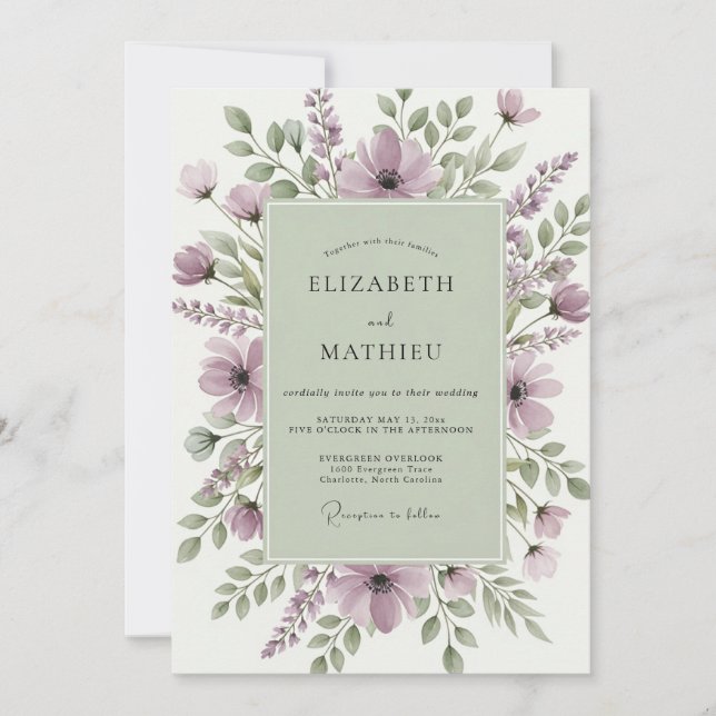 Convites Sage Green Serene Wildflower Wedding (Frente)