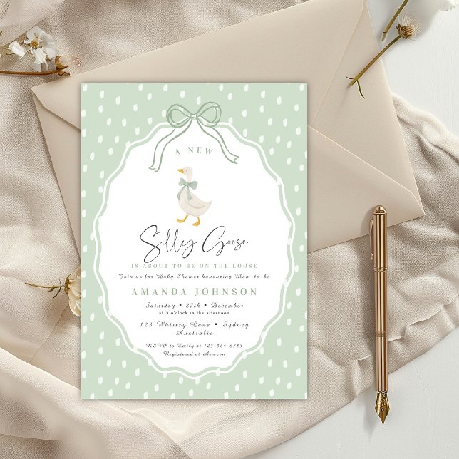 Convites Sage Green Silly Goose Coquette Baby Shower (Criador carregado)