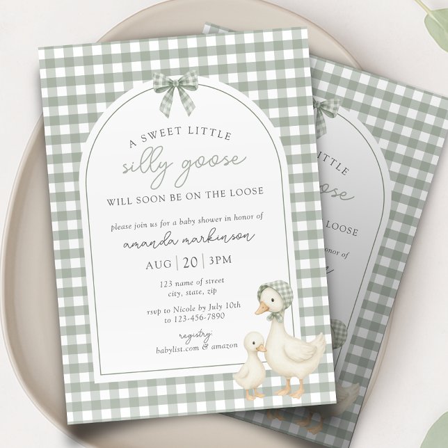 Convites Sage Green Silly Goose Storybook Baby Shower (Criador carregado)