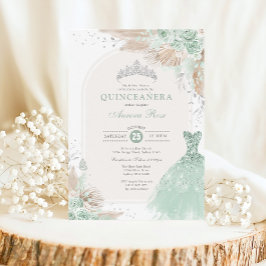 Convites Sage Green Silver Quinceañera Boho 15 Birthday