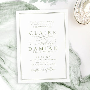Convites Sage Green Simple Elegance Casamento Romântico de
