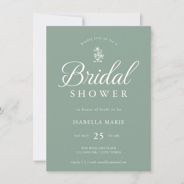 Convites Sage Green Simple Minimal Bridal Shower Invitation (Frente)