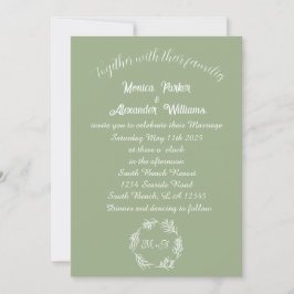 Convites Sage Green Simple Modern Monogrammed Casamento