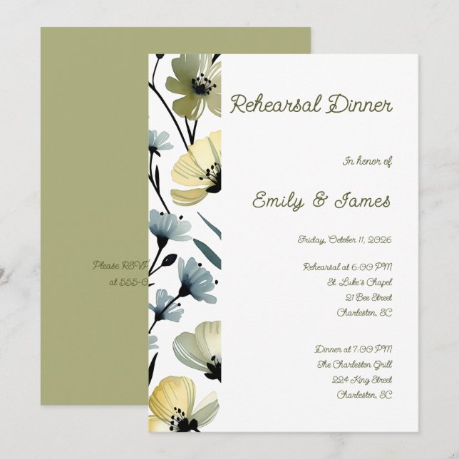 Convites Sage Green & Soft Yellow Botanical Wedding (Frente/Verso)