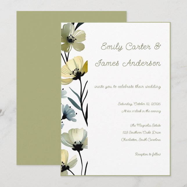 Convites Sage Green & Soft Yellow Botanical Wedding (Frente/Verso)