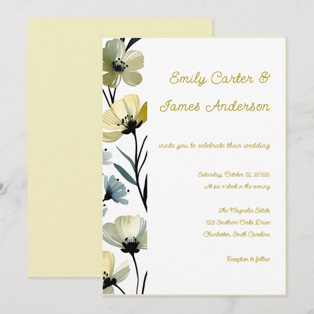 Convites Sage Green & Soft Yellow Botanical Wedding (Frente/Verso)