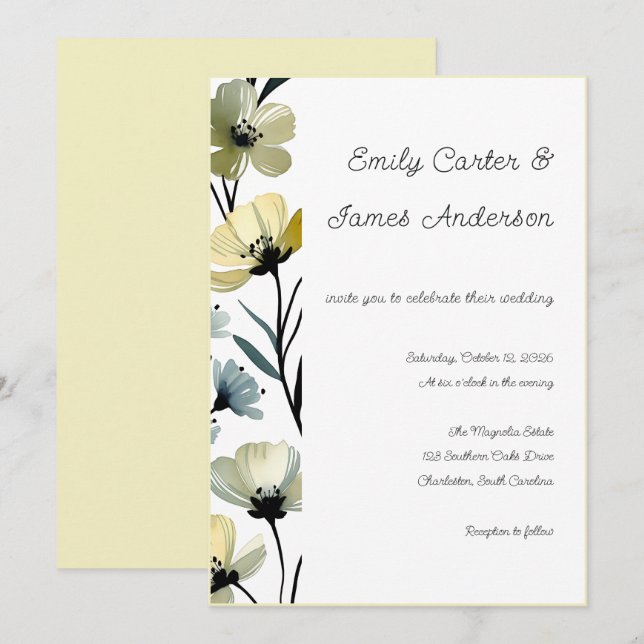 Convites Sage Green & Soft Yellow Botanical Wedding (Frente/Verso)