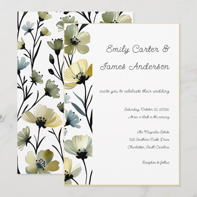 Convites Sage Green & Soft Yellow Botanical Wedding (Frente/Verso)