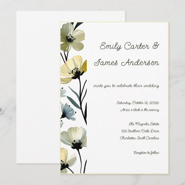 Convites Sage Green & Soft Yellow Botanical Wedding (Frente/Verso)