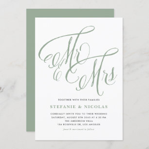 Convites Sage Green Sra. e Sra. Rustic Script Wedding
