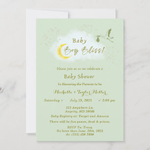 Convites Sage Green Starlit Baby Boy Bliss Stork