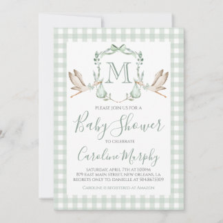 Convites Sage Green Storey Chá de fraldas Preppy Gingham