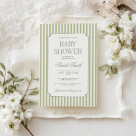 Convites Sage Green Stripe Baby Shower Invitation