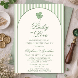 Convites Sage Green Stripe Lucky in Love Engagement Party