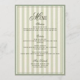 Convites Sage Green Striped Wedding Menu  Card